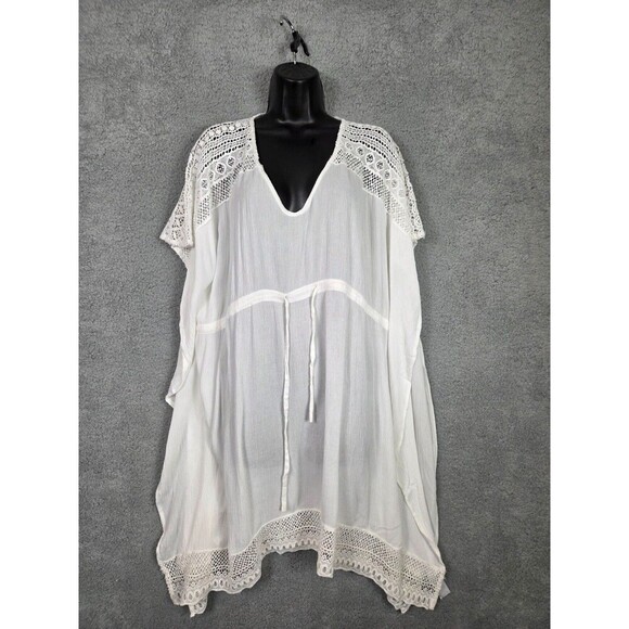 Womens Mini Dress Beach Cover-Up M White Lace Gauze Resort Boat Lagenlook Boho - Picture 1 of 8